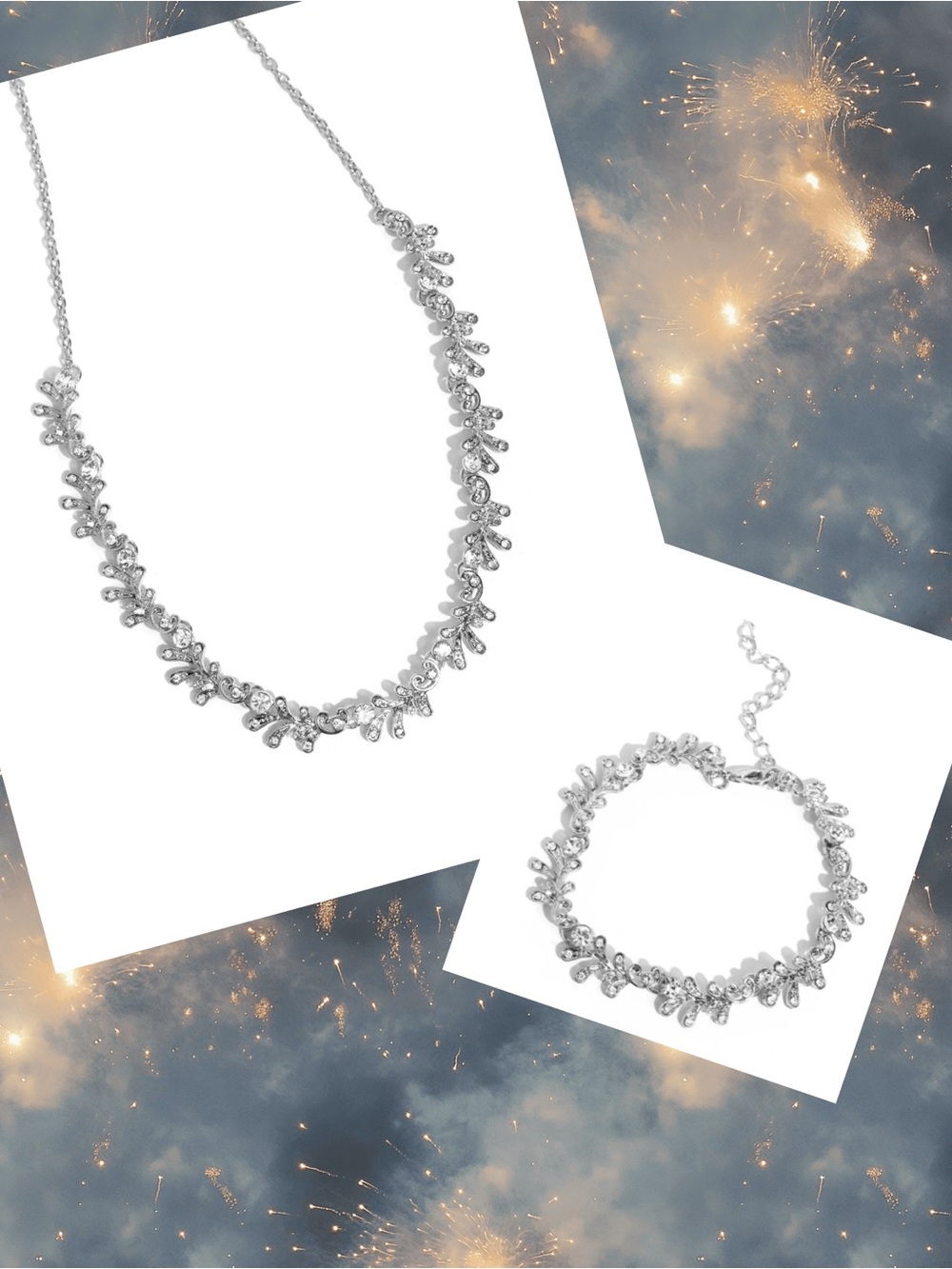 paparazzi Silver Crystal Leaf Vine Necklace and Bracelet Set